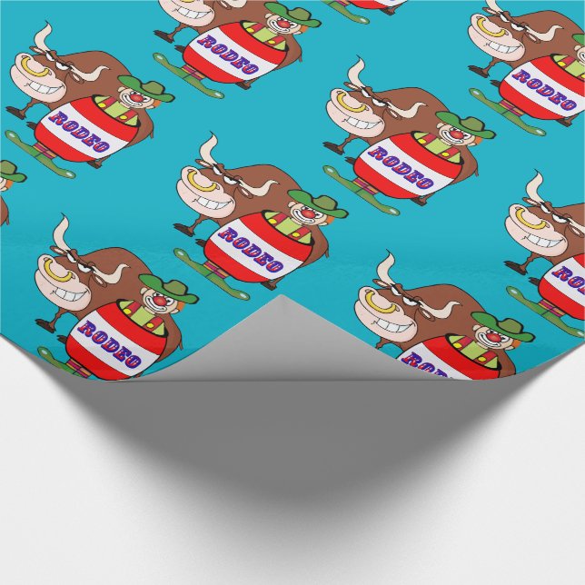 Western-Rodeo-Clown im Fass und Stier Geschenkpapier (Ecke)
