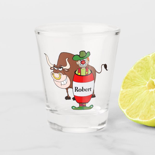 Western Rodeo Clown und Bull Personalisiert Schnapsglas (Vorderseite)