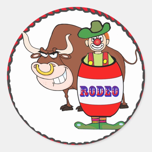 Western Rodeo Clown und Bull Runder Aufkleber (Vorderseite)