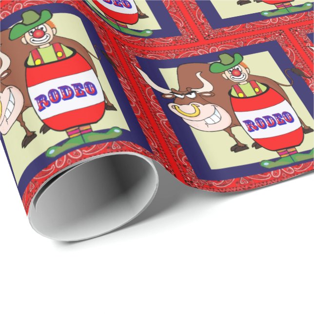 Western Rodeo Clownfass und Bulle Geschenkpapier (Rolleneckpunkt)