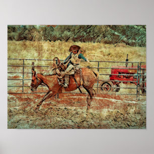 Western Rodeo Country Pferdereiten Textur Poster