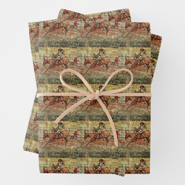 Western Rodeo Country Reiten Textur Muster Geschenkpapier Set (Beispiel)