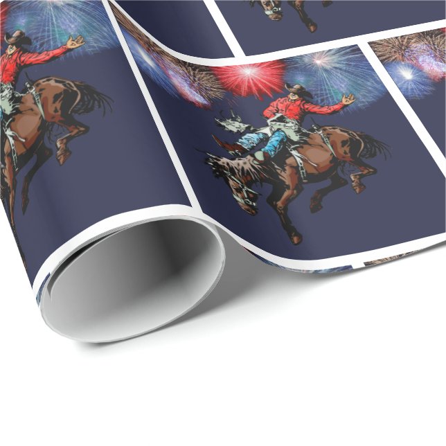 Western Rodeo Cowboy Bronc Rider Feuerwerkskörper Geschenkpapier (Rolleneckpunkt)