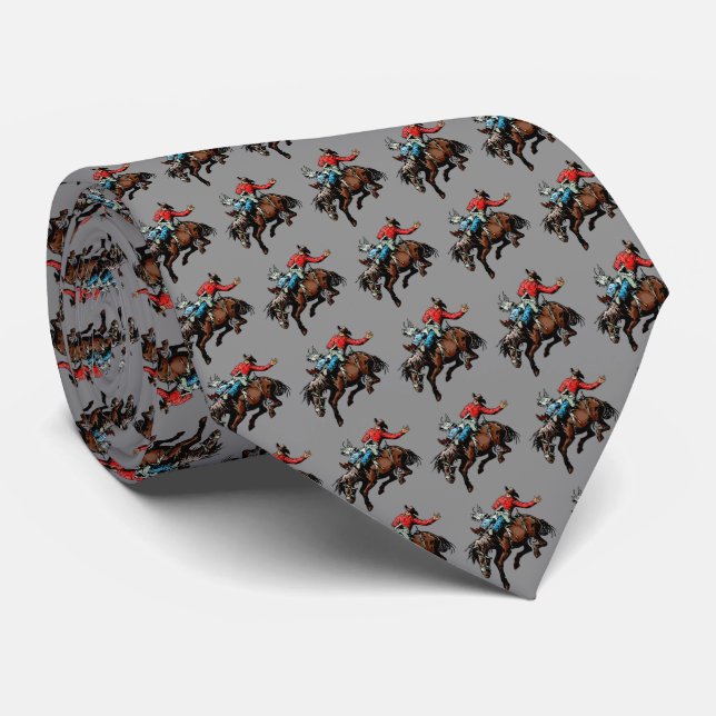 Western Rodeo Cowboy Bronc Rider Mens Necktie Krawatte (Gerollt)