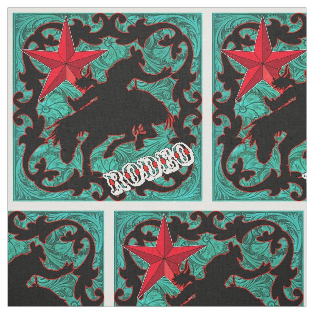 Western Rodeo Cowboy Bronc Riding Imitats Leather Stoff (Muster)