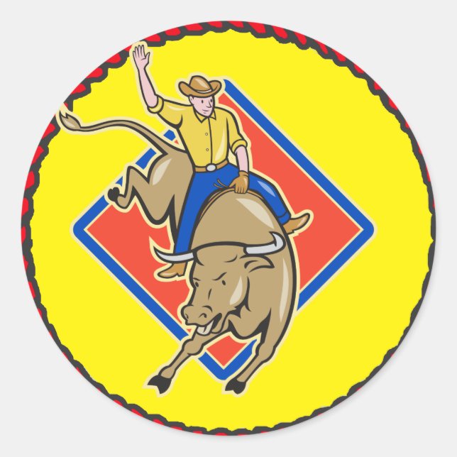 Western Rodeo Cowboy Bull Rider Runder Aufkleber (Vorderseite)