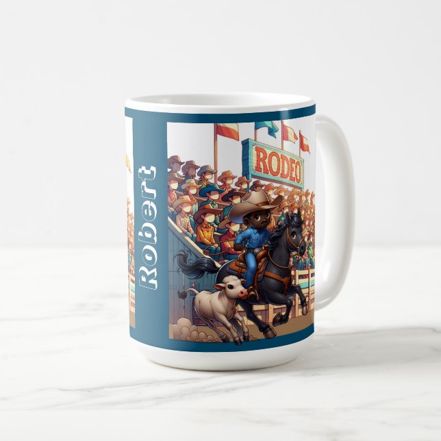 Western Rodeo Cowboy Calf Roping Custom Kaffeetasse (VorderseiteRechts)