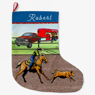 Western Rodeo Cowboy Calf Roping Großer Weihnachtsstrumpf