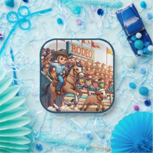 Western Rodeo Cowboy Calf Roping Pappteller