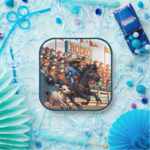 Western Rodeo Cowboy Calf Roping Pappteller