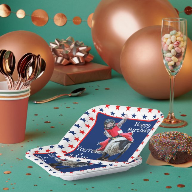 Western Rodeo Cowboy Cowgirl Mutton Busting Birthd Pappteller (Multi)