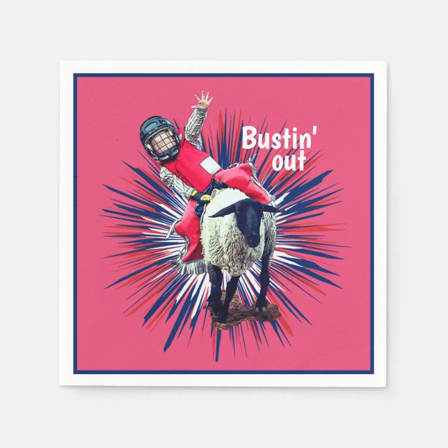 Western Rodeo Cowboy Cowgirl Mutton Busting Serviette (Vorderseite)