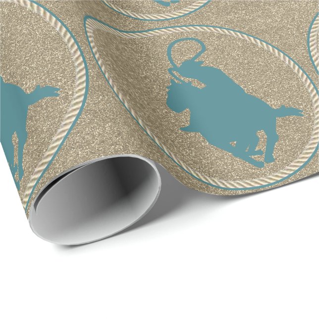 Western Rodeo Cowboy Cowgirl On Roping Geschenkpapier (Rolleneckpunkt)