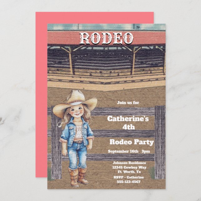 Western Rodeo Cowboy/Cowgirl Personalisiert Geburt Einladung (Vorne/Hinten)