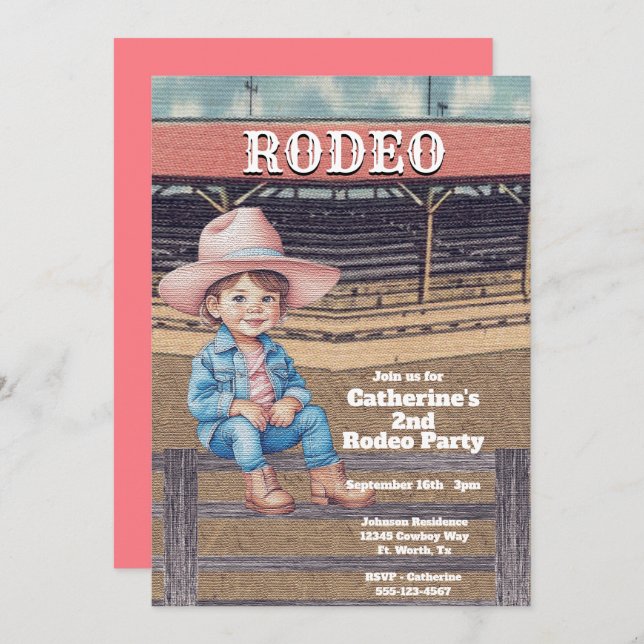 Western Rodeo Cowboy/Cowgirl Personalisiert Geburt Einladung (Vorne/Hinten)