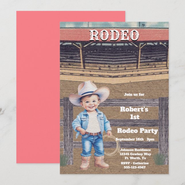Western Rodeo Cowboy/Cowgirl Personalisiert Geburt Einladung (Vorne/Hinten)