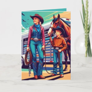 Western Rodeo Cowboy Cowgirl Personalisiert Geburt Karte