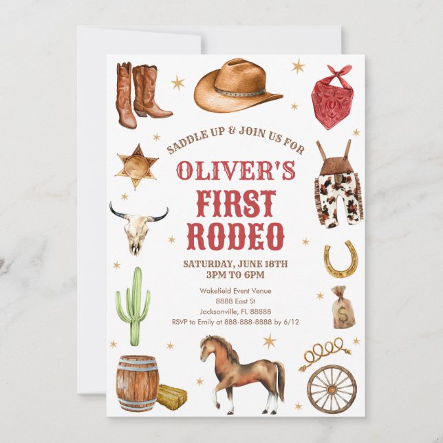 Western Rodeo Cowboy First Rodeo 1st Birthday Einladung (Vorderseite)