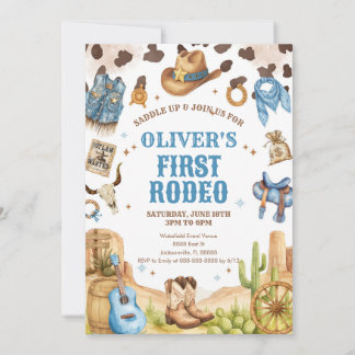 Western Rodeo Cowboy First Rodeo 1st Birthday Einladung