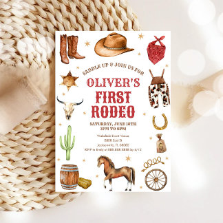 Western Rodeo Cowboy First Rodeo 1st Birthday Einladung