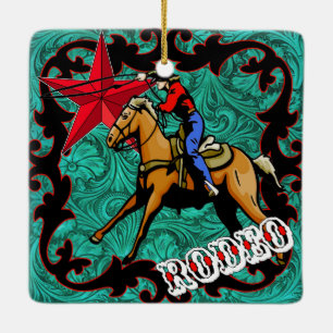 Western-Rodeo-Cowboy-Kalb oder Team-Roping Keramikornament