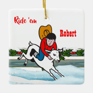 Western Rodeo Cowboy Kid Mutton Buster Keramikornament