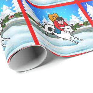 Western Rodeo Cowboy Kid Mutton Buster Snow Scene Geschenkpapier