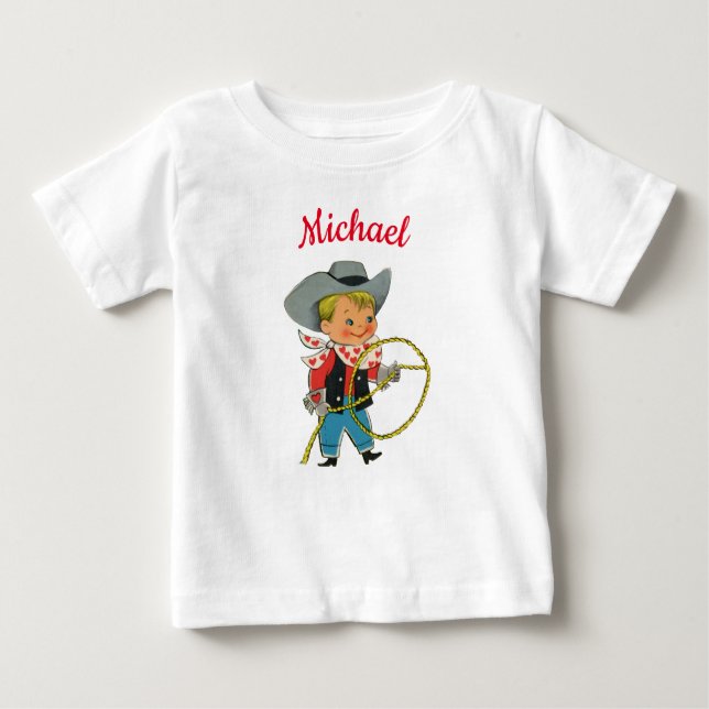 Western Rodeo Cowboy mit personalisiertem Namen Baby T-shirt (Vorderseite)