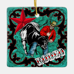 Western-Rodeo-Cowboy-Ochse-Wrestling-Verzierung Keramikornament