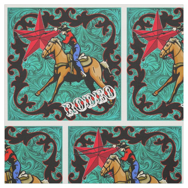 Western-Rodeo-Cowboy-Roping Imitat-Leder Stoff (Muster)