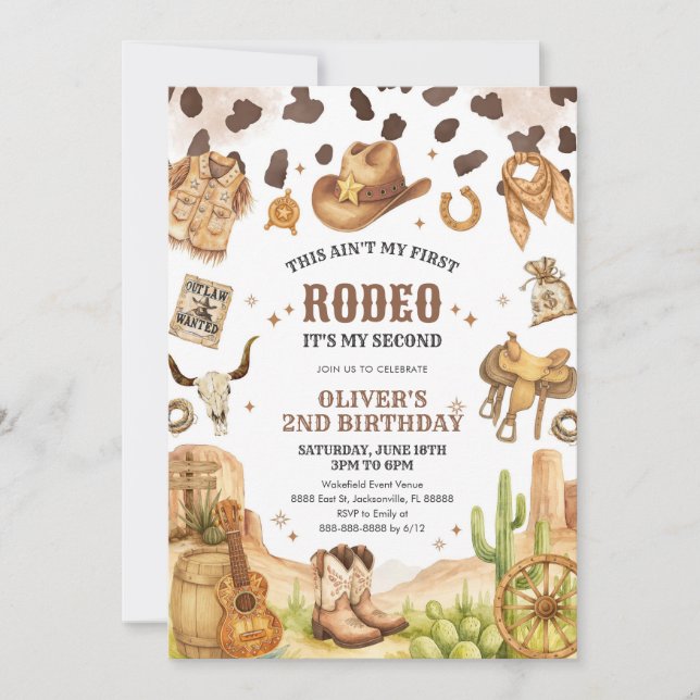 Western Rodeo Cowboy Second Rodeo 2nd Birthday Einladung (Vorderseite)