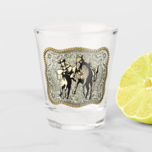 Western Rodeo Cowboy Steer Wrestlin Belt Buckle Schnapsglas