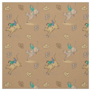 Western-Rodeo-Cowboy-Stier-Reiten und Cowboyhüte Stoff
