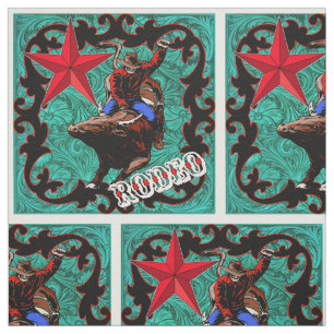 Western-Rodeo-Cowboy-Stier-ReitImitat-Leder Stoff