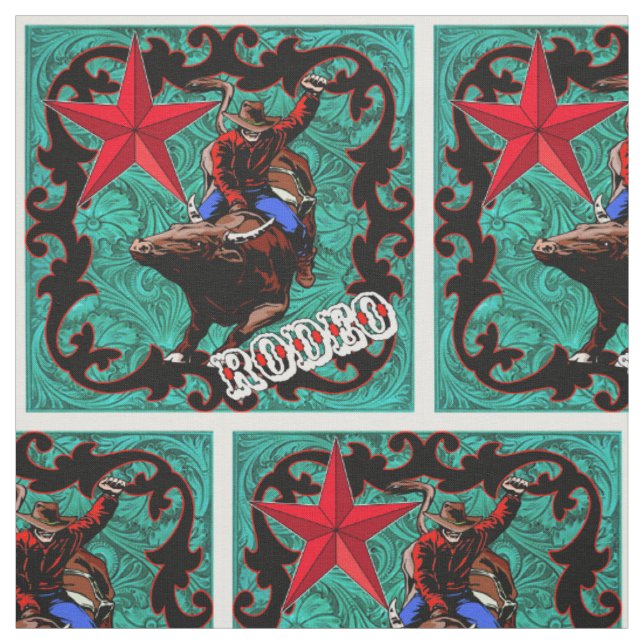Western-Rodeo-Cowboy-Stier-ReitImitat-Leder Stoff (Muster)