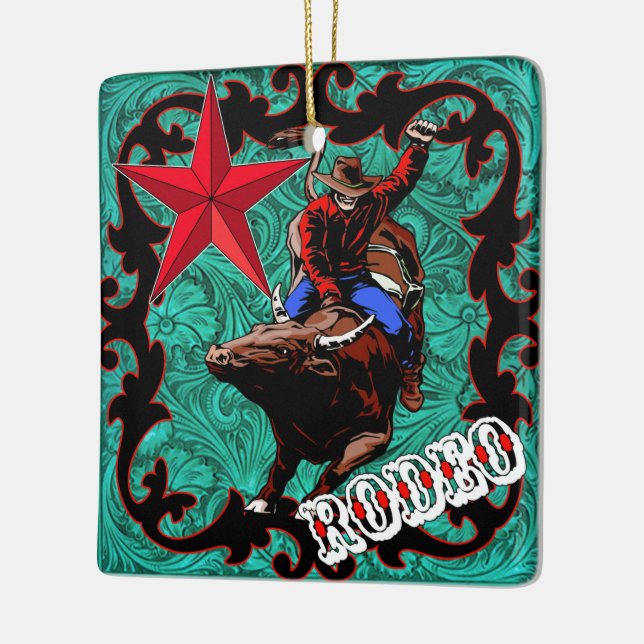 Western-Rodeo-Cowboy-Stier-Reitverzierung Keramikornament (Links)