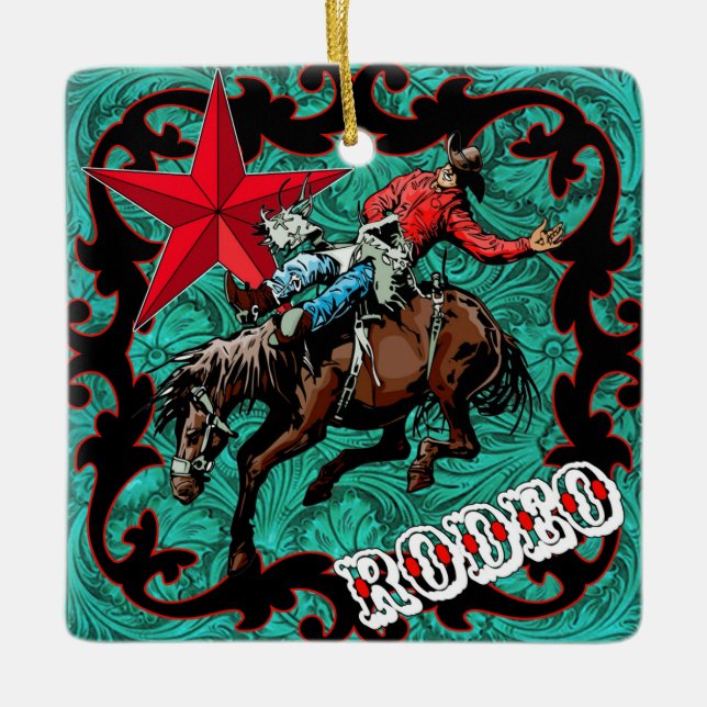Western-Rodeo-Cowboybronc-Reitverzierung Keramikornament (Vorderseite)