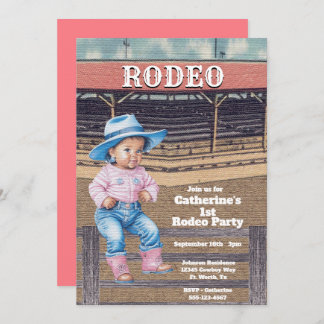 Western Rodeo Cowgirl 1. Geburtstag Einladung