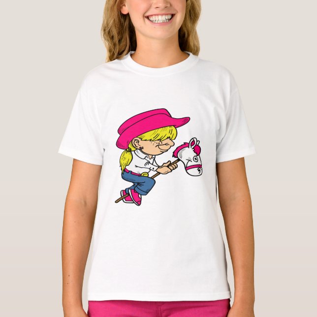 Western Rodeo Cowgirl am Stick Horse T-Shirt (Vorderseite)