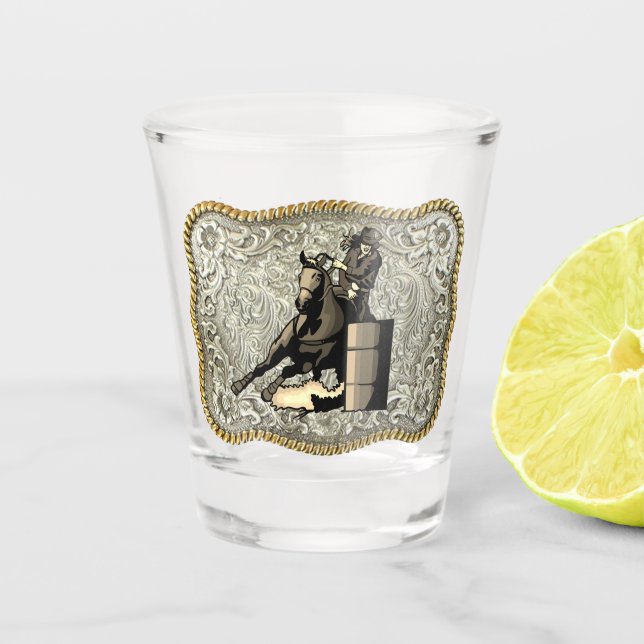 Western Rodeo Cowgirl Barrel Racing Gürtel Schnall Schnapsglas (Vorderseite)