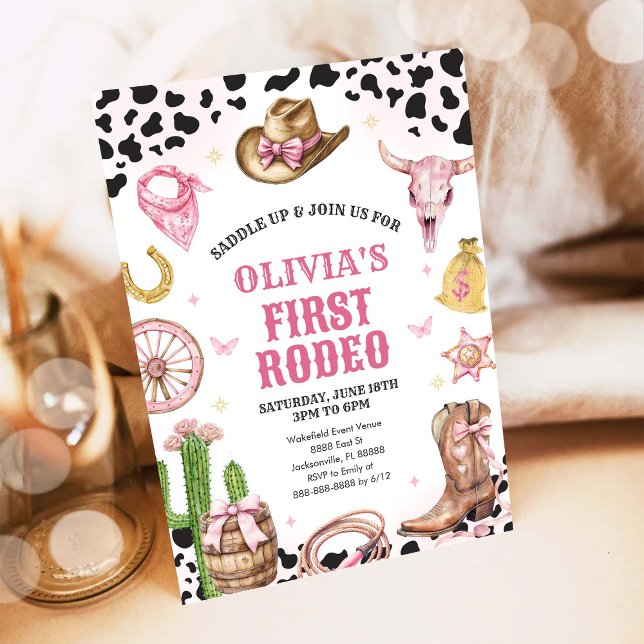 Western Rodeo Cowgirl First Rodeo 1st Birthday Einladung (Von Creator hochgeladen)