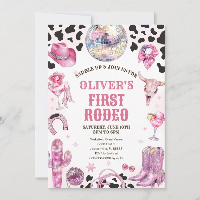 Western Rodeo Cowgirl First Rodeo 1st Birthday Einladung (Vorderseite)