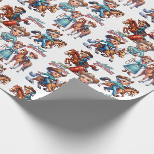 Western Rodeo Cowgirl mit Pferden und Kindern Birt Geschenkpapier