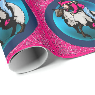 Western Rodeo Cowgirl on Sheep Mutton Bustin' Geschenkpapier