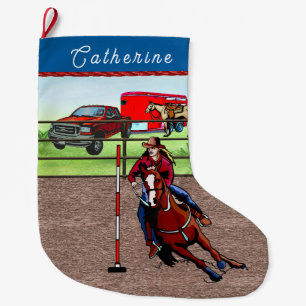 Western Rodeo Cowgirl Pole Bending Großer Weihnachtsstrumpf