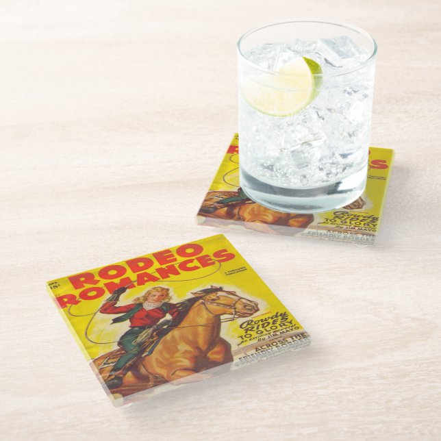 Western Rodeo Cowgirl Roping Rodeo Romance Glasuntersetzer (Schrägansicht)
