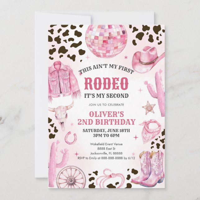 Western Rodeo Cowgirl Second Rodeo 2nd Birthday Einladung (Vorderseite)