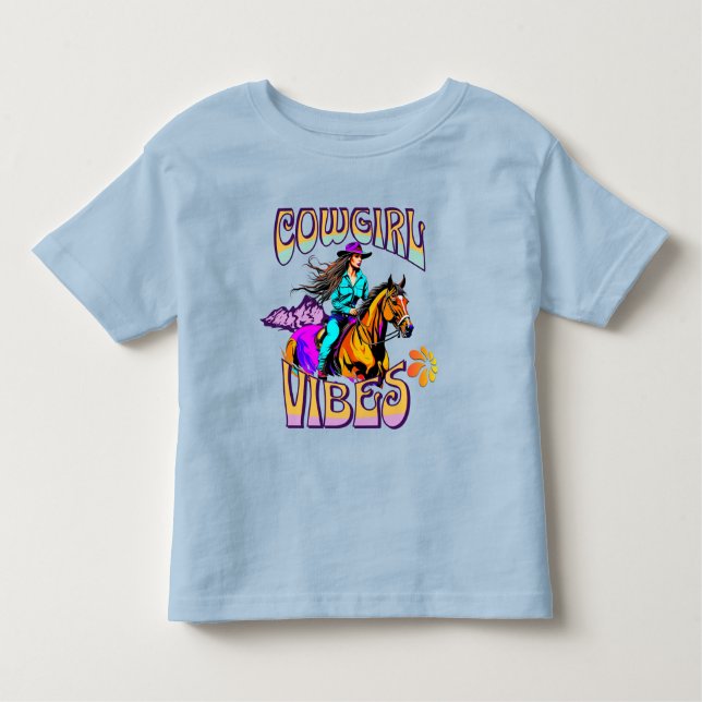 Western Rodeo Cowgirl Vibes and Horse Kids Kleinkind T-shirt (Vorderseite)