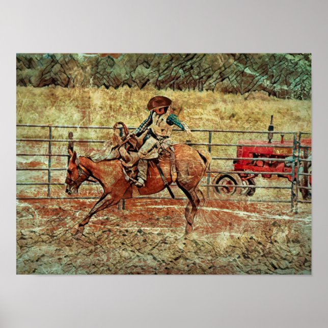 Western Rodeo Land Reiten Textur Poster (Vorne)