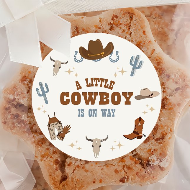 Western Rodeo Little Cowboy Baby Dusche Runder Aufkleber (Von Creator hochgeladen)